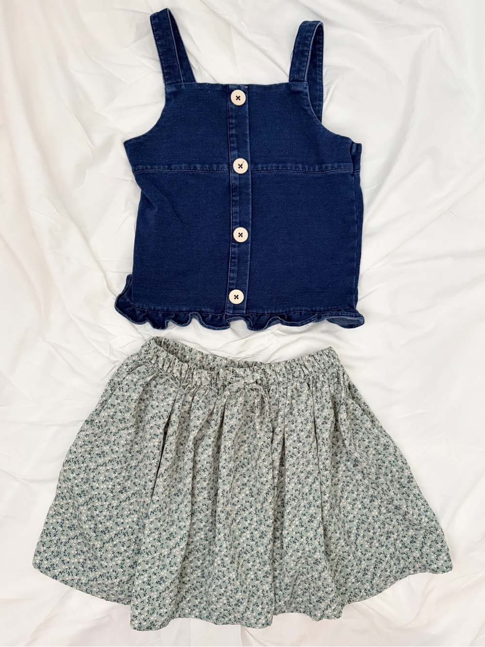 kidpik Navy Blue Button Tank and Floral Skirt Set